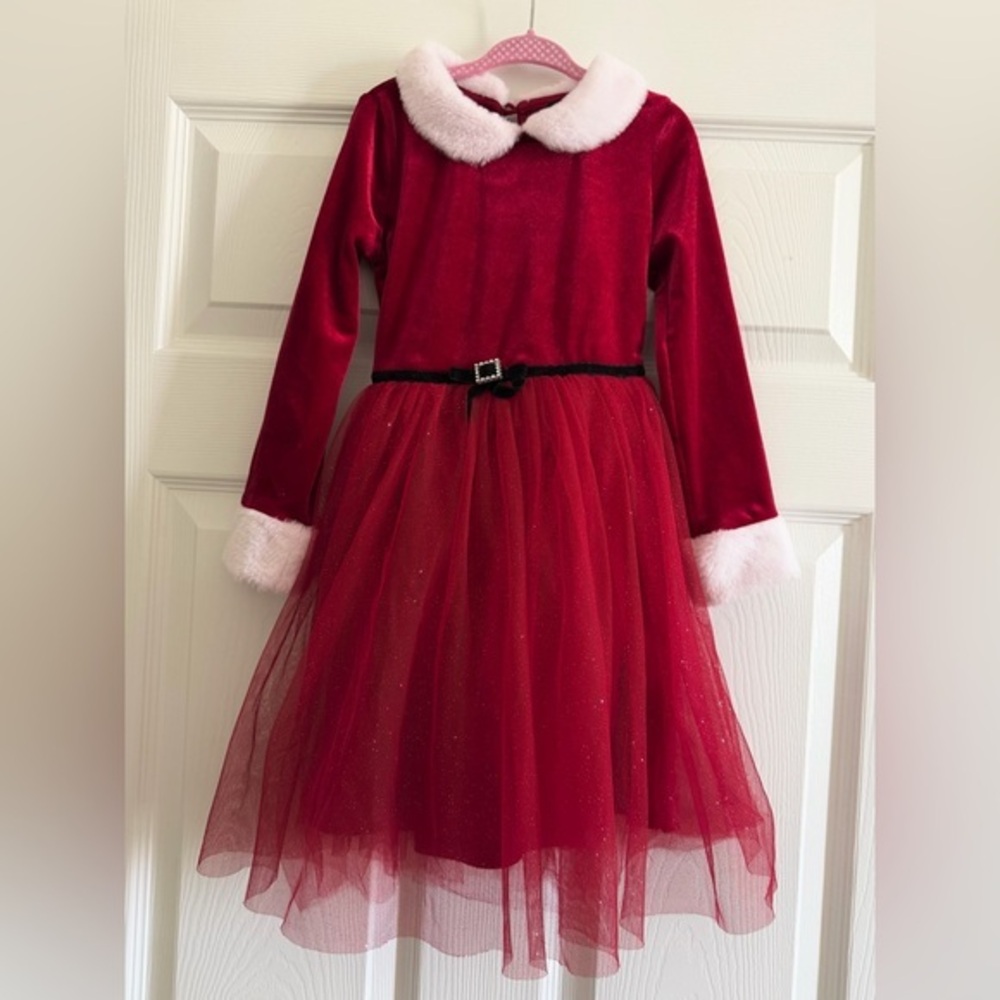 Zunie Girls Santa Red Velvet with White Trim Dress